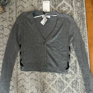 super soft grey cardigan size xs with crossed ribbon on sides